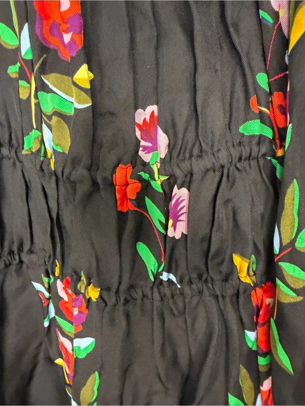Kate Spade  Floral Riviera Smocked Puff Sleeve - Black/Multi- S- MSRP $268